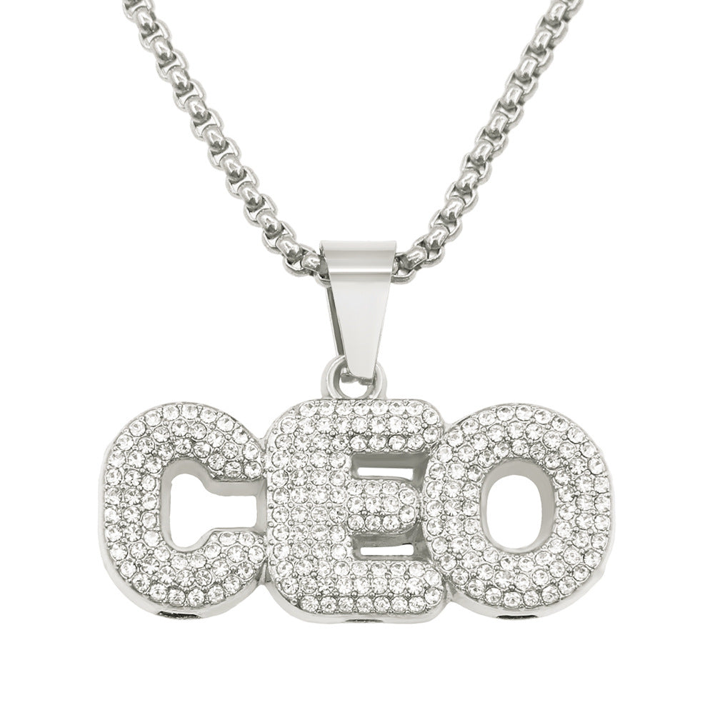 Wholesale Full Diamond Splicing Letter Pendant Long Alloy Necklace